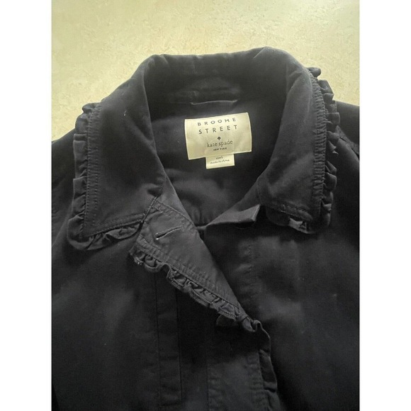 Kate Spade Broome Street Womens Ruffle Utility Military Jacket Navy Blue Button - Picture 8 of 14